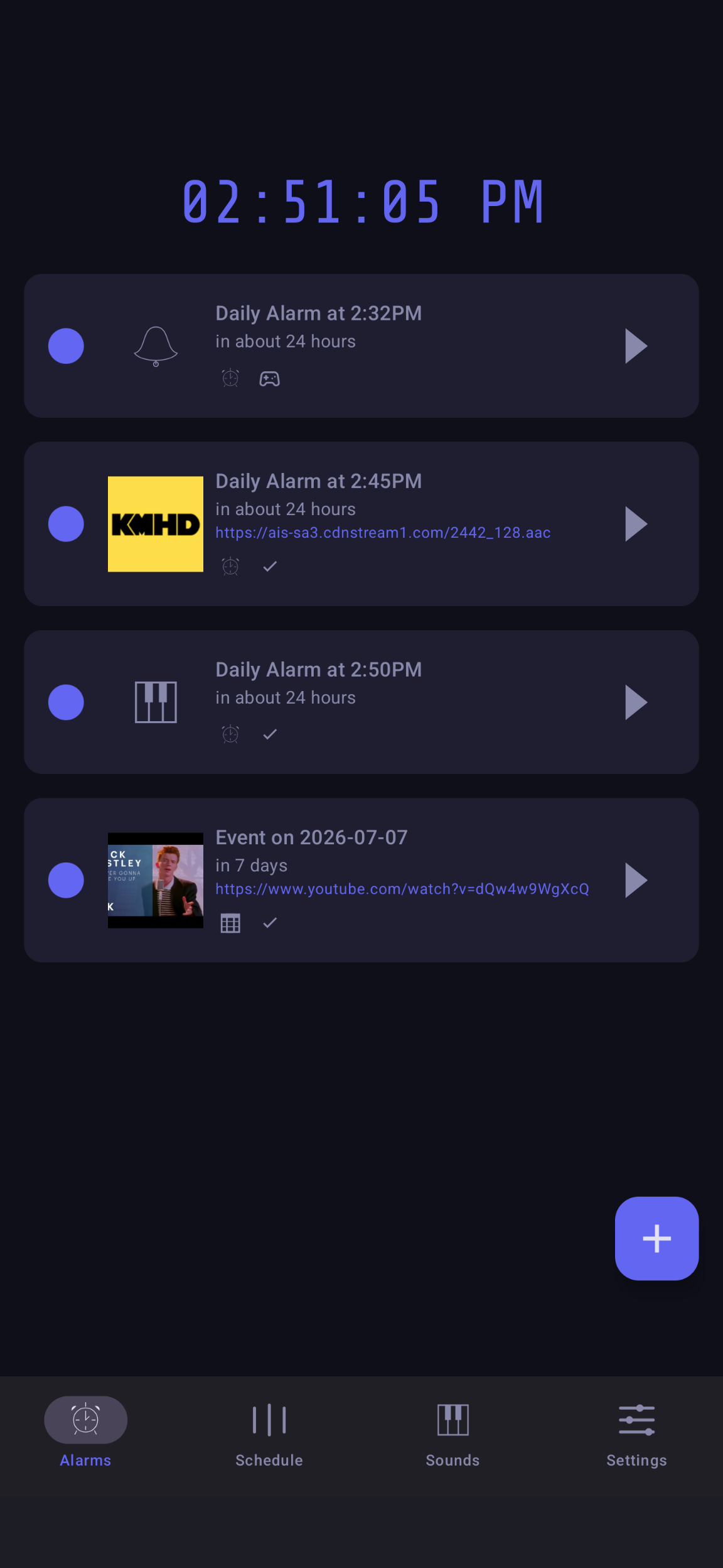 Granular alarm scheduler interface mockup