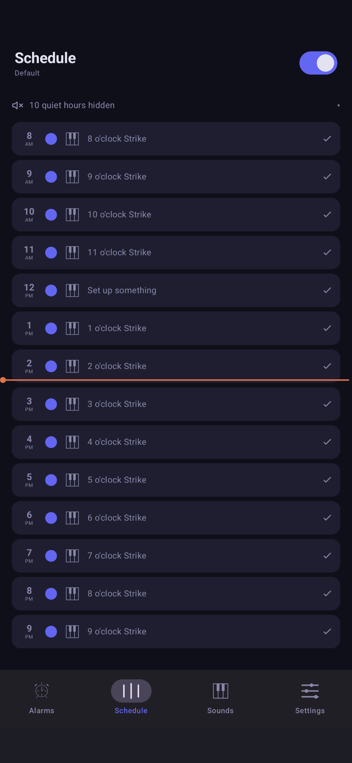 Grandfather clock strike interface mockup